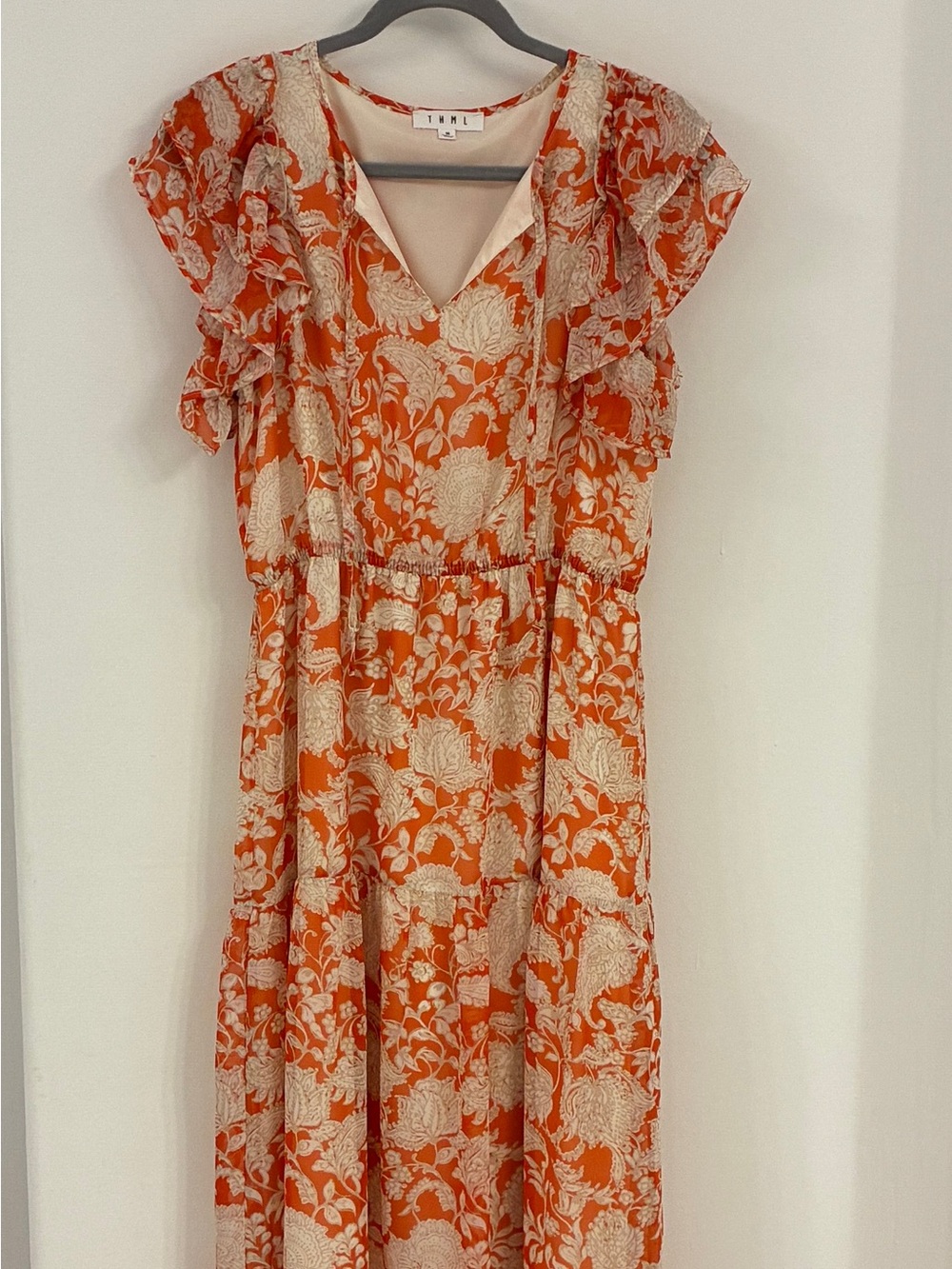 THML Orange and Cream Floral Midi Dress